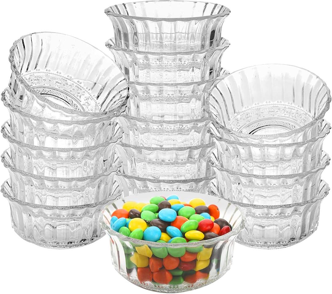 Frcctre 16 Pack 4 Inch Glass Bowls, 8.5 Oz Small Glass Prep Bowls Dessert Candy Bowl Serving Bowl for Kitchen Prep, Dessert, Dips, Candy, Nuts, Snack - Dishwasher Safe