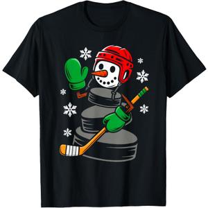 Hockey Santa Hat Snowman Xmas Funny Hockey Lover Christmas T-Shirt Medium