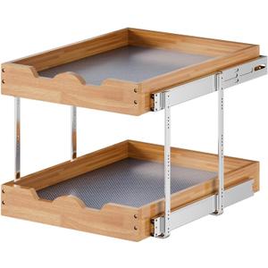 OCG 2 Tier Pull Out Cabinet Organizer (20"W x 21"D), Heavy-Duty Slide out Wood Drawer Shelf, Pull Out Drawer for Cabinets, Base Cabinet Organization for Kitchen, Pantry, Bathroom, 20W21D, 2 Tier, Wood