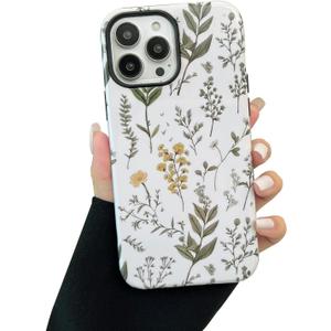 2 x Compatible for iPhone 16 Plus Case, Cute Green Plants Floral Pattern Case for Women,with Shockproof TPU and Hard PC 2-Layer Protective Cover Designed for iPhone 16 Plus 6.7"-Green Yellow