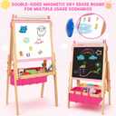 Wood Easel for Kids, All-in-ONE Adjustable Easel with Art Supplies, Magnetic Double Sided Whiteboard & Chalkboard, Ideal Christmas, Birthday Gift for Boys & Girls Age 3, 4, 5, 6, 7, 8+ Years Old