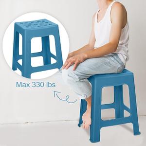 TURSTIN 2 Pack Plastic Stools 16.9 Inch Teal Blue Nesting Stools Portable Backless Bar Stool Flexible Seating Chairs for Classroom Office Home