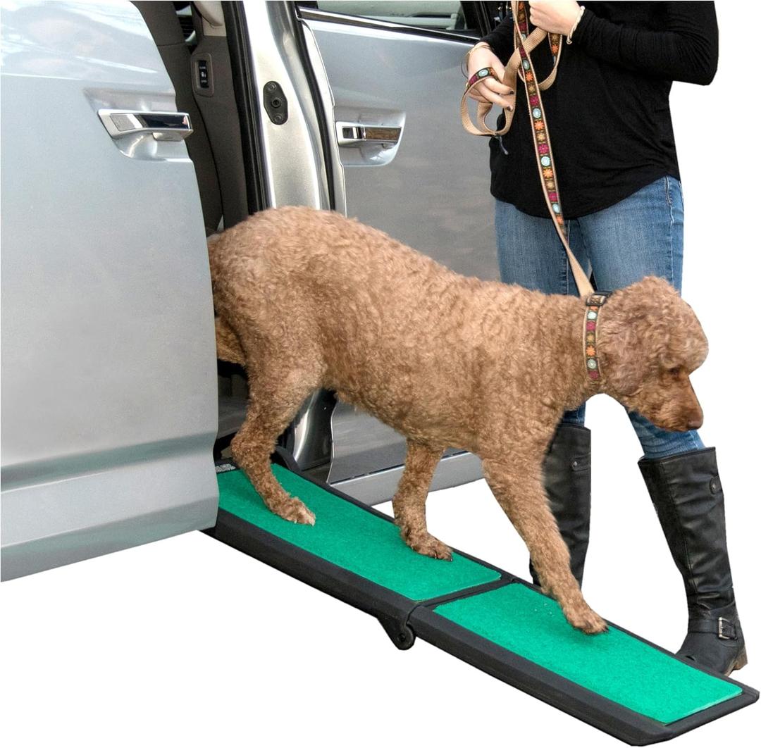 Pet Gear SupertraX Ramps for Dogs and Cats, Maximum Traction Surface, Portable/Easy-Fold (No Tools Required), Built in Handle for Travel, 5 Models, 42" L X 16" W, Supports 150 lbs, Black/Green