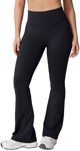 UNISSU Hugcurve No Front Seam High Waisted Flare Leggings for Women Bootcut Yoga Pants Buttery Soft Lounge Workout - 29.5'' Black Large
