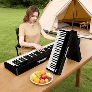 V70 Piano Keyboard 88 Keys Weight Keyboard: TERENCE Keyboard Piano Foldable 88-Key Weight Keyboard Full Size Digital Piano with Headphones 4 Speakers Bluetooth Built-in Battery (Black)