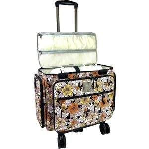 Rolling Sewing Machine Bag with Five 360-Degree Rotating Wheels,Sewing Machine Carrying Case Fits for Most Standard Sewing Machines,YKK zipper,Hard Bottom Pad (Floral)