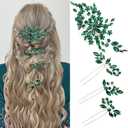 Crystal Wedding Hair Accessories 4pcs Bridal Rhinestone Flower Hair Side Combs Pins Pieces for Women Girls (Green)