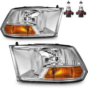 Headlights for 2009-2018 Dodge Ram 1500, for 2010-2018 Dodge Ram 2500 3500 with High/Low beam Bulbs, Driver & Passenger Side(ONLY fit Dual-Hole Single Headlight)
