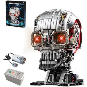 CSNRHG Mechanical Skull Building Block Set 3D Poseable Model with Mandibular Teeth Bite Drive can be driven by hand or motor for STEM Toys for Kids & Adults Perfect for Horror Fans & Gothic Room Decor