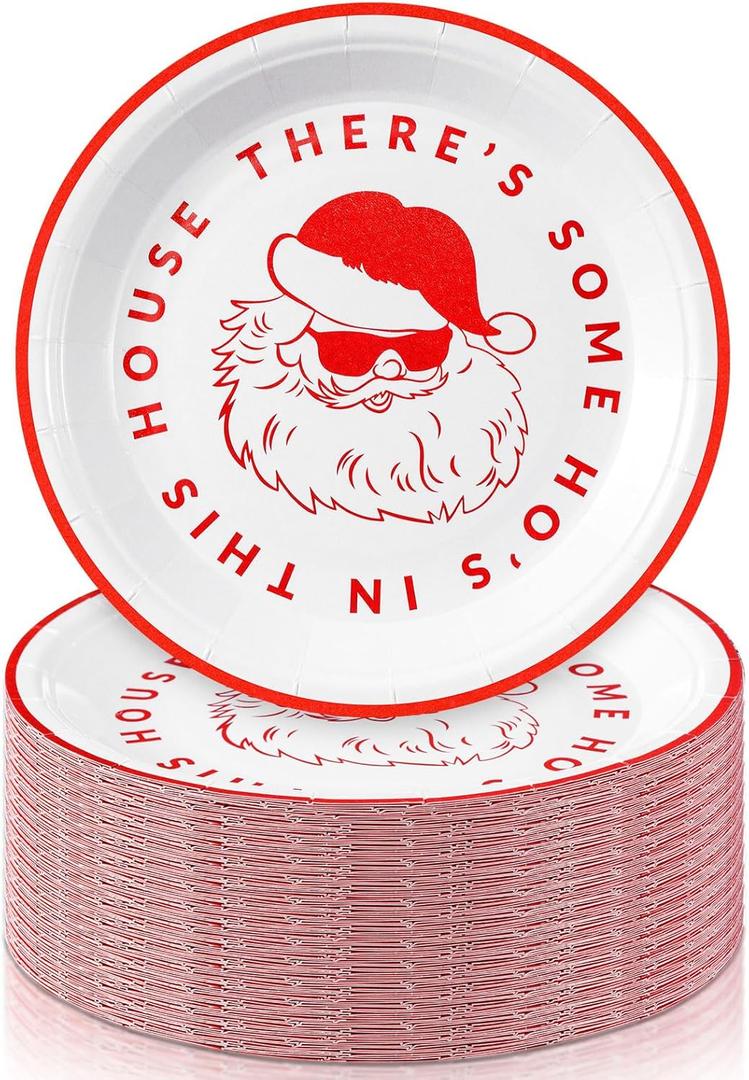 Shellwei 100 Pcs 7 Inch Christmas Paper Plates Bulk Christmas Party Plates Disposable for Xmas Holiday Party Supplies Dishware(Funny Santa)