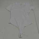 REORIA 2025 New Women's Short Sleeve V-Neck Seamless Going Out Basic Thong Bodysuit (M, White)