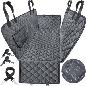 URPOWER Dog Seat Cover, 100% Waterproof Hammock 600D Heavy Duty Scratch Proof Nonslip Durable Soft Pet Back Seat Covers for Cars Trucks and SUVs (All Black)