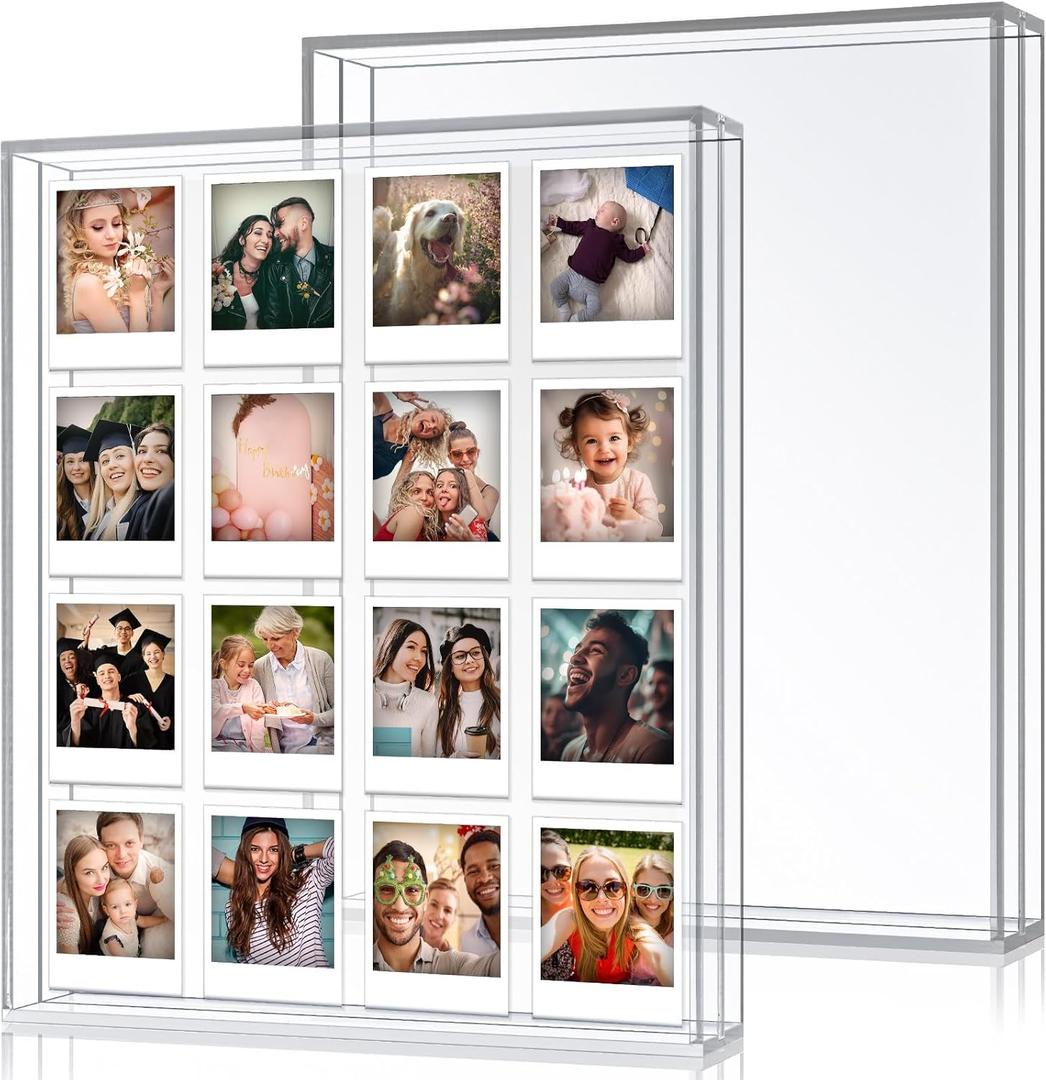 2 Pack 11.8" x 10.2" Acrylic Collage Polaroid Frame Compatible with Instax Polaroid Picture Frame Double Floating Tabletop Picture Frames for Large Mini Films Pressed Flowers Art DIY Gift