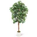 Curved Leaf 5FT Artificial Ficus Tree with White Plante UV Resistant