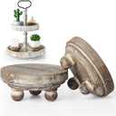 Set of 2 Mini Wood Risers for Decor Round Wooden Riser Small Wooden Stool Display Stand Farmhouse Rustic Wood Pedestal for Plant Pot Tiered Tray Decor Cake Food Collection Display(Brown)