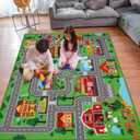 Kids Carpet Playmat Rug 59"x39.4", Car Rug for Kids Cars, Non-Slip Town City Road Map Kids Rug for Playroom Bedroom Boys, Kids Car Mat Road Rug, Track Rug Car Play Rug for Kids (59X39.4Inch,Green)