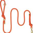 5FT No Pull Dog Leash for Medium Large Dogs - Rope Leash with Non Slip Handle & Metallic Golden-Toned Carabiner Clip (Orange) (3/8 Inch)