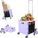FELICON SELORSS Folding Utility Cart Portable Rolling Crate Handcart with Stair Climbing Wheels&360Swivel Wheels Telescoping Handle Plastic Box Dolly for Travel Shop Move Office Teacher Use(Purple)