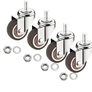 1" Swivel Stem Threaded Casters,TPR Mute Caster Wheel M8X15 Stem Threaded Mini Casters Without Brake-Brown