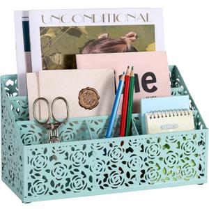 DINGTAI Modern Countertop Organizer, Desk Accessories - Organizer for Bills, Letters, Papers - Mail Sorter, Pencil Holder (Blue)