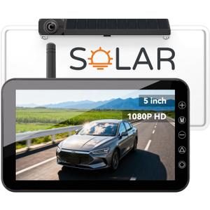 Solar Wireless Backup Camera with 5 IPS Monitor, Reversing System Powered by Rechargeable Battery and Solar Panel, 3-min Easy Installation, IP68 Waterproof, for Car, Trailer, RV, Pickup