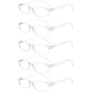 5 Pack Computer Reading Glasses Men and Women Anti Eyestrain Blue Light Blocking Glasses for Reading (5 Clear, 2.75)