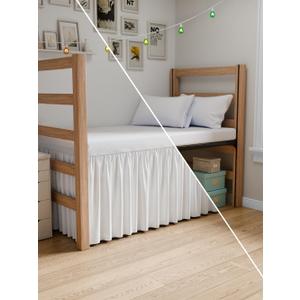 Wrap Around Dorm Room Bed Skirt - For Twin XL Size Beds w/ 32 Inch Drop - Extra Long Dust Ruffled College Bedskirt with Split Corners - Easy Fit Elastic Strap - Adjustable, Fade & Wrinkle Free - White