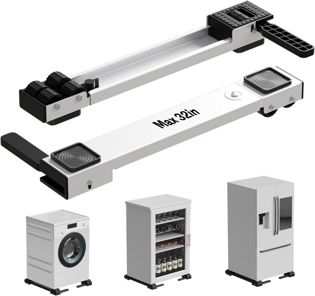 Appliance Rollers Heavy Duty,Newest Extendable Appliance Sliders,Liftable Washing Machine Base,Easily Move Washer and Dryer Machines,Refrigerators,Furniture-White