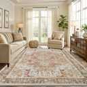 Smiry Area Rugs for Living Room Bedroom, Machine Washable 8x10 Vintage Rug, Soft Plush Bedside Floor Carpet for Farmhouse Nursery Kitchen Laundry Home Decor, Gold