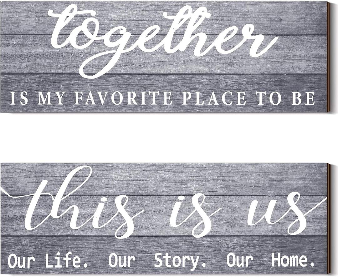 Jetec 2 Pcs Wooden Home Wall Signs This is Us Wall Decor Family Plaque Together Is My Favorite Place To Be Sign Rustic Wood Entryway Art for Farmhouse Bedroom Living Room 4.7 x 13.8 Inch(Gray)