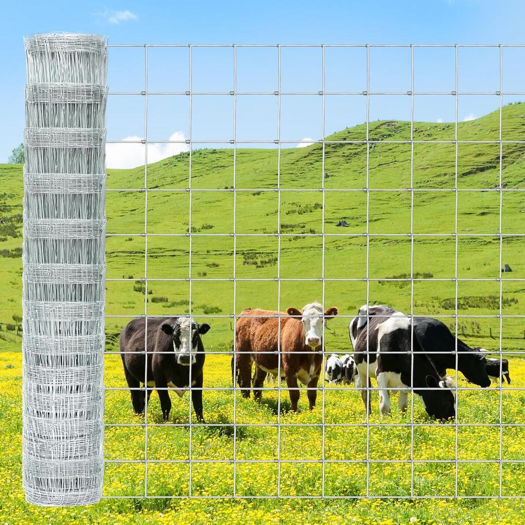 Farm Fence 5ft x 164ft Heavy Zinc Coating Cattle Fence,Galvanized Field Wire Fencing Deer Fence,Goat Fence,Hog Wire Fencing for Yard Livestock & Animals Protection (Silver)