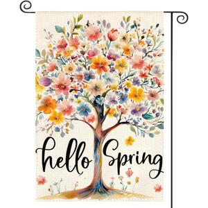 AVOIN colorlife Hello Spring Garden Flag 12x18 Inch Double Sided Outside, Seasonal Flowers Tree Yard Outdoor Flag