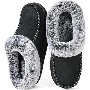 ULTRAIDEAS Women's Memory Foam House Slippers with Hard Bottom, Fur Lined House Shoes with Non-Slip Rubber Sole for Indoor & Outdoor, 9-10