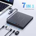 Wbacon 7 in 1 External Blu Ray Drive, Support 100G Disc R/W Portable Blu Ray Player with USB 3.0 Type-C, CD DVD Burner 3D Blu Ray with SD/TF Port, Blu Ray Burner Compatible with Windows Laptop Desktop