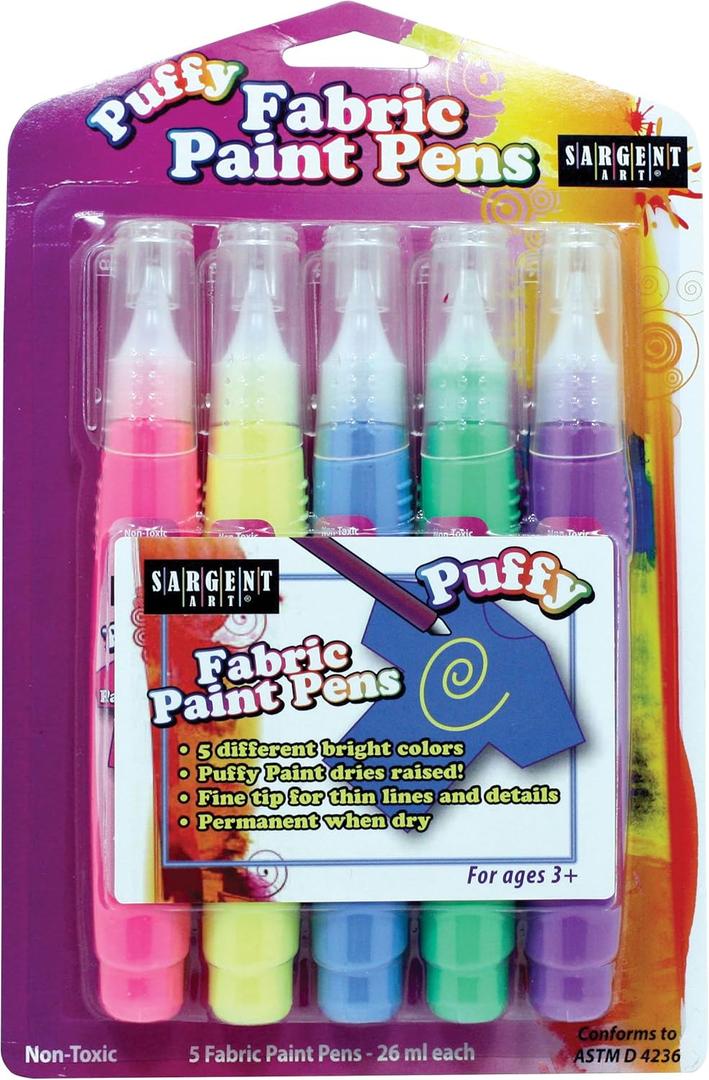 Sargent Art 97-0507 5ct Puffy Fabric Paint Pens, Neon Colors
