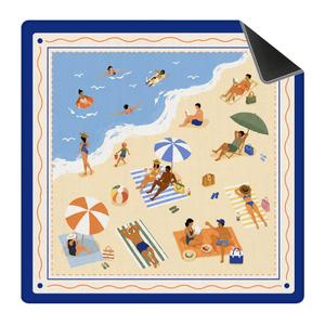 Blue Coastal Beach Mahjong Mat 31.5 x 31.5 in, Beach Gifts for Women, Coral Non-Slip Noise Reduction Mahjong Table Cover Accessories Supplies for Dominoes Poker Card Board and Tile Games Gifts
