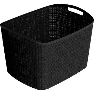 Curver Set of 2 XL 30.5L Jute Decorative Plastic Organization and Storage Baskets - Perfect Bins for Home Office, Closet Shelves, Kitchen Pantry and All Bedroom Essentials, Black