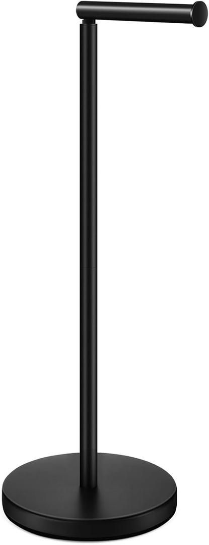 DAWNER 24" Black Toilet Paper Holder Free Standing, Stainless Steel Rustproof Toilet Paper Stand with Storage, Stable Heavy Weighted Flat Base for Apartment, Bathroom, Kitchen, Matte Black Finish