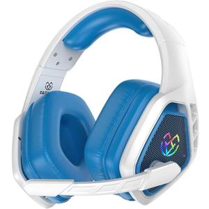 Tatybo Wireless Gaming Headset for PC, Ps5, Ps4, 2.4 Ghz USB & Type-C Gaming Headphones with Microphone, 30H Battery Bluetooth Headphones for Switch, Laptop, Mobile, Mac (Blue White)