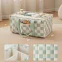 Blissful Diary Checkered Diaper Caddy Organizer, Stylish Nursery Storage Basket, Gift for Baby Shower, Newborn Essentials, Registry Search Must Haves, Sage Green