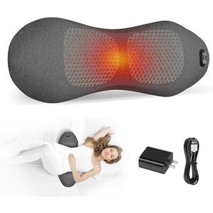 3 in 1 Electric Lumbar Support Pillow with 3-Meter USB Cable, Heated Vibration Back Massager and Ergonomic Bending for Lower Back Pain Relief