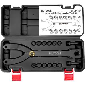 BILITOOLS 15PCS Universal Pulley Holder Tool Kit, 1/2-inch drive ratchet Adjustable Spanner Wrench with Variable Pins 3.5mm, 4mm, 4.5mm, 5mm, 6mm, 6.5mm and 10mm fits Camshaft pulleys.