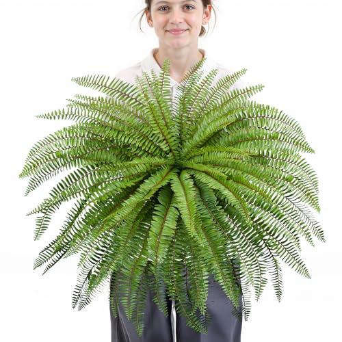 Velener 36 Inch Artificial Boston Fern Large Hanging Plant, Fake Fern Plants Bush Indoor for Home Decor, Faux Plants Outdoor, Garden, Office, Garden Decoration(Green)