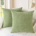 CaliTime Throw Pillow Covers Decorative 18 X 18 Inches Pack of 2 Cozy Chenille Cushion Cases for Couch Sofa Bed Living Room Home Sage Green