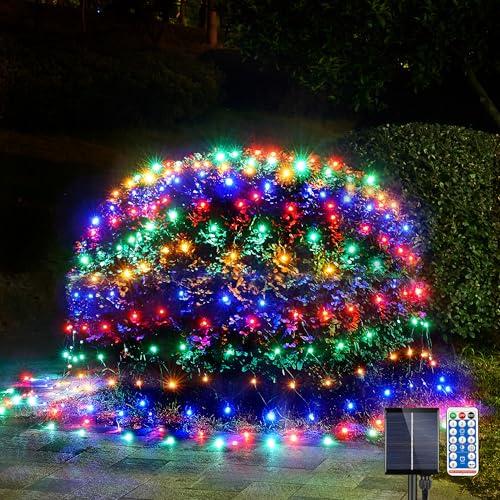 WBao Solar Christmas Lights Outdoor 360LED 11.5ft x 6.9ft Christmas Net Lights with Remote, 8 Lighting Modes, Timer, Waterproof for Lawn, Bushes, Shrubs, Trees Outdoor Xmas Decorations, Multicolor