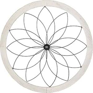 Stratton Home Decor Flower Metal and Wood Art Deco Wall Decor, 25.75 W X 1.00 D X 25.75 H, White