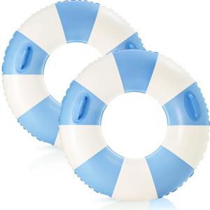2PCS Stripe Pool Swim Ring with Handles Inflatable Pool Floats Water Fun Large Adult Swimming Pool Float for Beach Lake Summer Holiday Beach Party