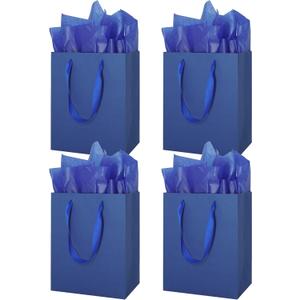MOXARYSU 4 Pcs Medium Blue Gift Bags: 8x5x10 Inches Gift bags With Handles Party Favor Bags With 8 Tissue Paper For Party,Birthday,Baby Shower,WeddingBlue