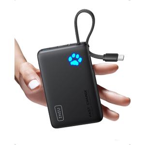 INIU 45W Power Bank, Fast Charging Portable Charger with Built-in USB C Cable, 10000mAh Small Type C Powerbank, Battery Pack for iPhone 17 16 15 14, iPad, Samsung S25 S24 etc Travel Camping Essentials