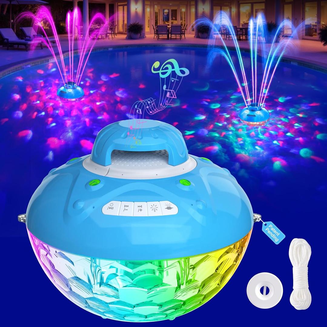 Blufree Bluetooth Pool Speaker w/Colorful Pool Fountain Light, 3 in 1 Floating Pool Speaker Loud Sound, IP68 Waterproof Floating Hot Tub Speakers, Bluetooth 5.4, 24H Playtime Pool Wireless Speakers